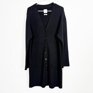St John Long Cardigan Sweater Womens Small Black Knitted Long Sleeve VNeck